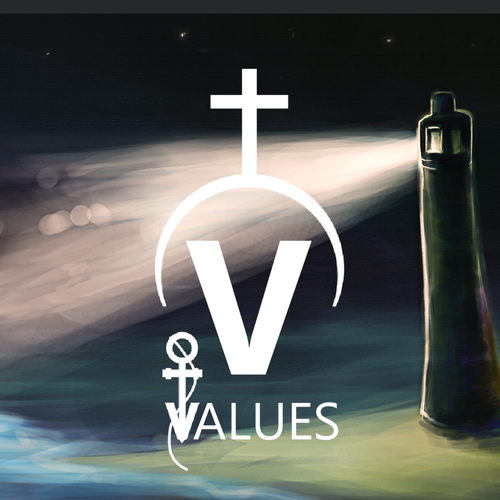 Light artwork with the title 'Five Core Values'