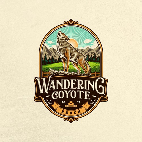 Rustic logo with the title 'Logo Contest Winner for Wandering Coyote Ranch'