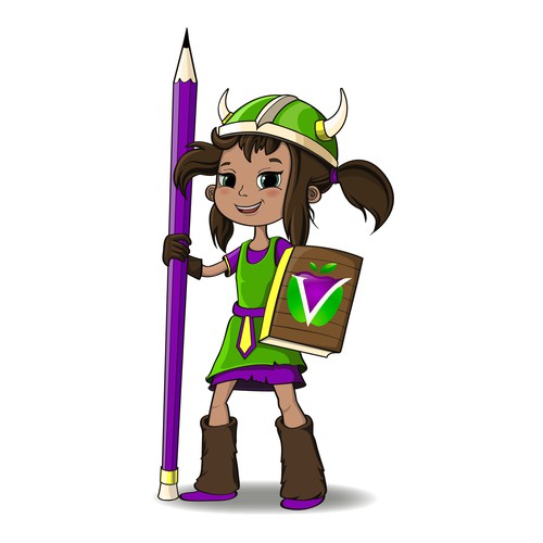 Purple and green design with the title 'Viking- girl, character (mascot).'