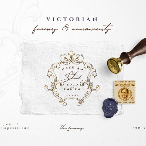 Victorian logo with the title 'Pencil sketch and gold logo'