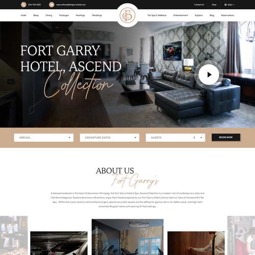 Hotel website with the title 'Design a modern website for an elegant, historical property in Winnipeg, Canada'