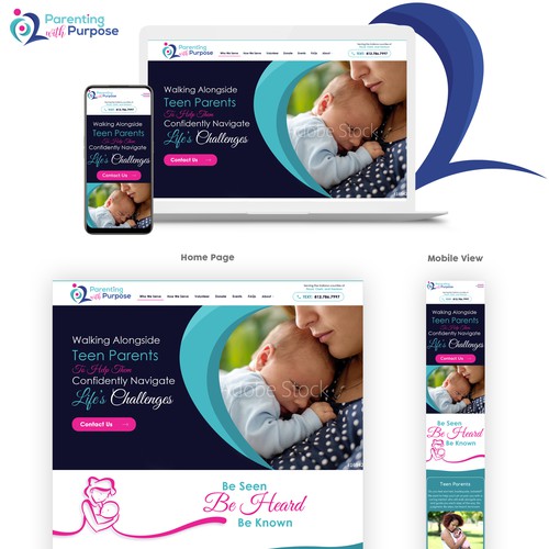 Mobile responsive design with the title 'a vibrant landing page for teen parents who need a caring mentor'