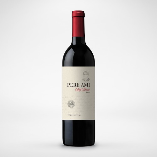 Wine bottle design with the title 'Pere Ami - Red Blend - Wine Label'