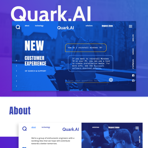 Single page website with the title 'Quark.ai website concept'
