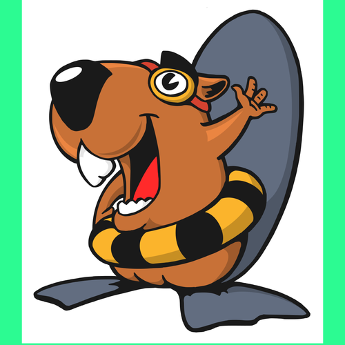 Cheerful design with the title 'Swimming beaver'