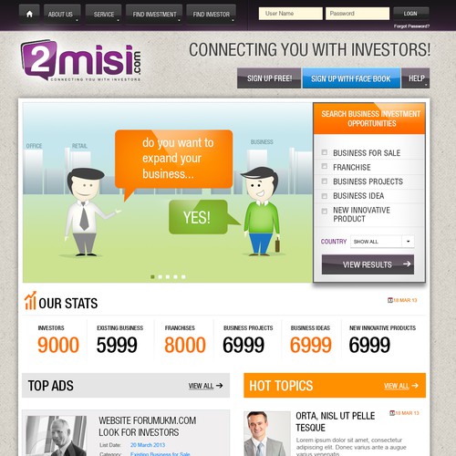Cartoon website with the title 'Create the next website design for 2misi.com'