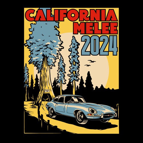 Jaguar design with the title 'CALIFORNIA MELEE'