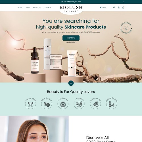 Skin care website with the title 'BioLush Skin Care Product'