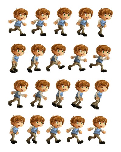 Painting design with the title 'Design Sprite Sheet for Puzzle-Adventure Game Character!'