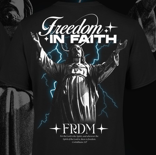 Christian t-shirt with the title 'Freedom in Faith - Tshirt design'