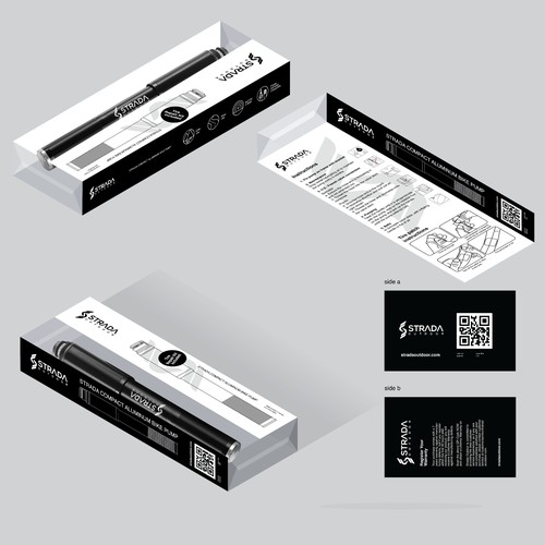 Black and white packaging with the title 'strada'
