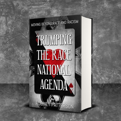 Playing card design with the title 'Thoughtful cover for a book about racims'