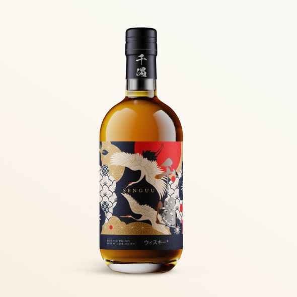 Japanese label with the title 'Senguu Whiskey'