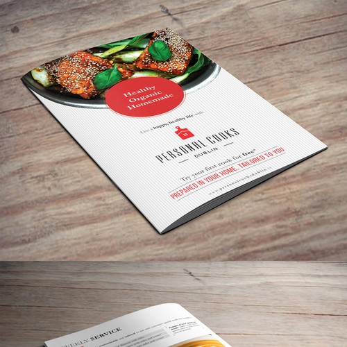 Cookbook design with the title 'Clean, modern, classy brochure for Personal Cook Service'