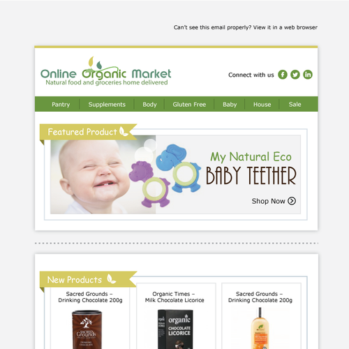 Online marketing design with the title 'Email newsletter template for Online Organic Market'