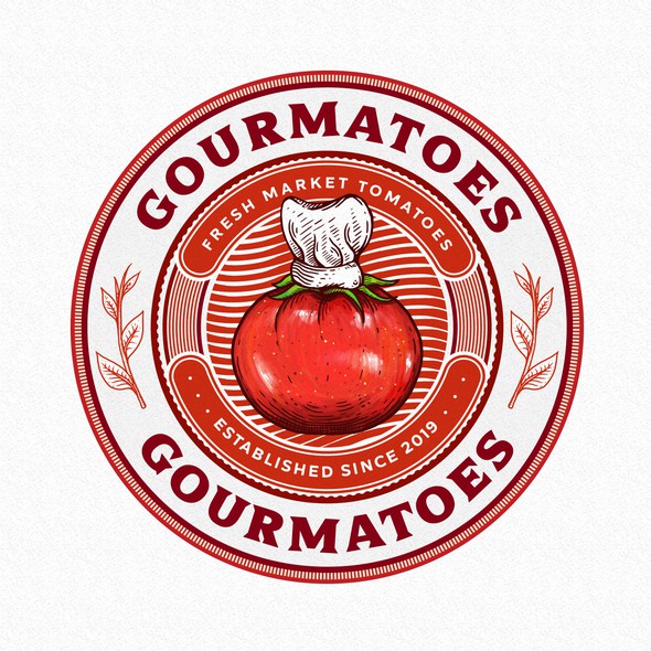 Vintage circle logo with the title 'Gourmatoes'