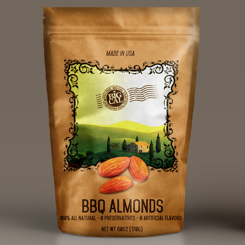 Almond packaging with the title 'Snack package'