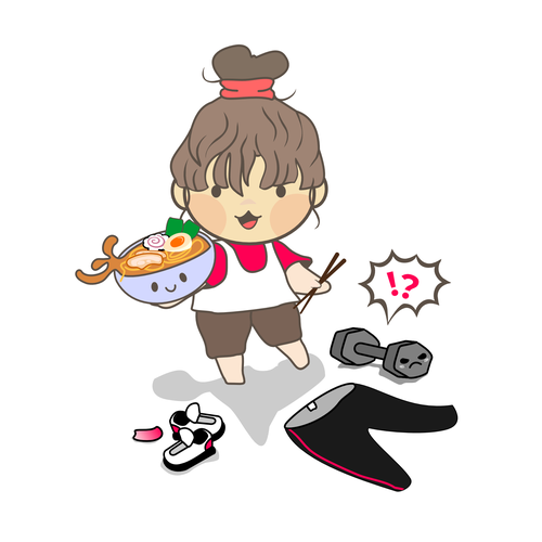 Kawaii illustration with the title 'FOOD VS FIT'