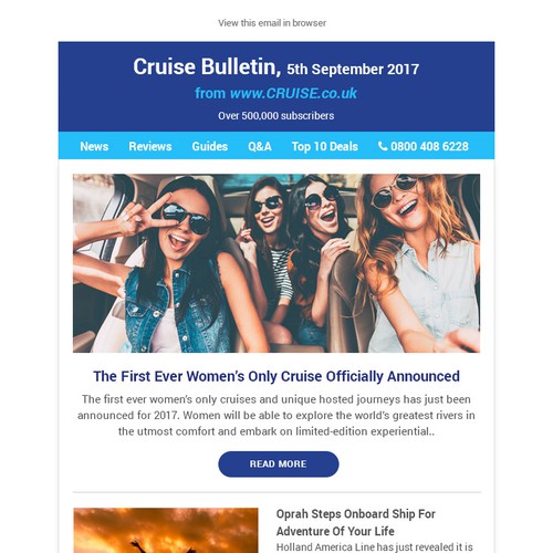 News design with the title 'Email Design For A Travel Agent News & Features Newsletter'