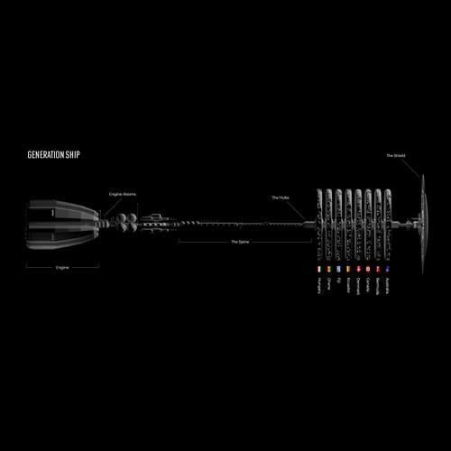 Space artwork with the title 'Generation Ship'