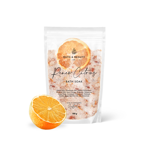 Stand-up pouch packaging with the title 'Luxury Bath Soak Packaging Design'