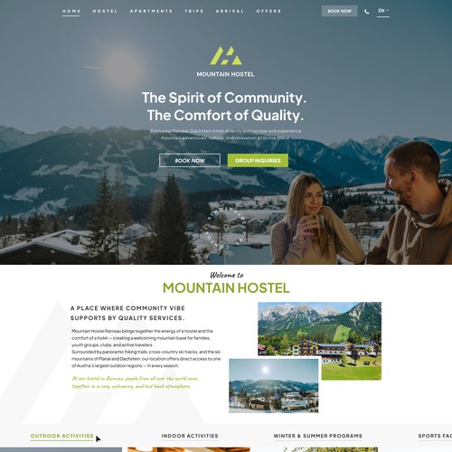 Travel website with the title 'Mountain Hostel'