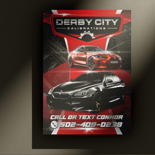 Sport's car design with the title 'DERBY CITY Flyer Luxury design for maintenace super car.'