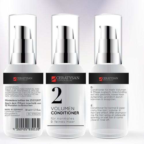 Professional packaging with the title 'labels for professional hair-care product line'