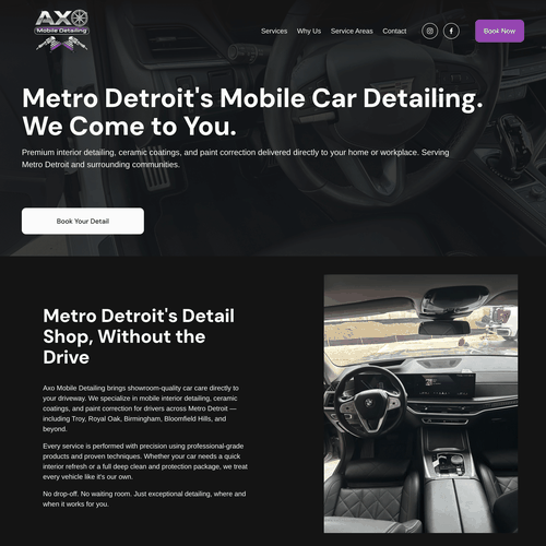 Website with the title 'AXO Mobile Detailing'