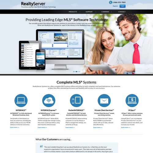 Homepage website with the title 'Landing Page for Realty Server, MLS Software Technology'