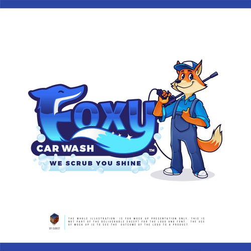 Carwash logo with the title 'Foxy Car Wash'