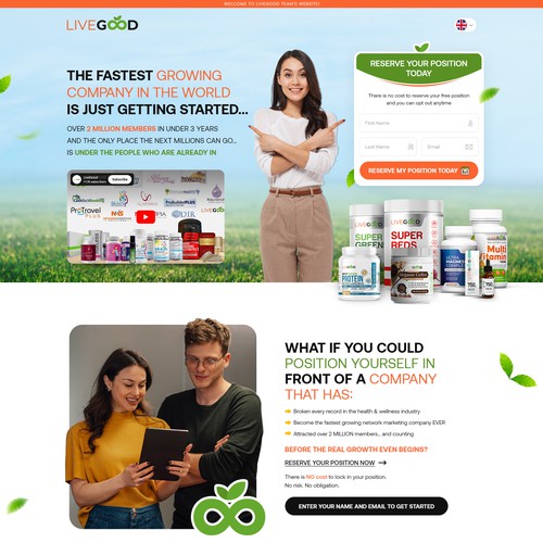 Nutrition website with the title 'Landing Page Design'