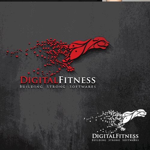 Black and red logo with the title 'Create a logo for a software development company of Health & Fitness producsts: DigitalFitness'