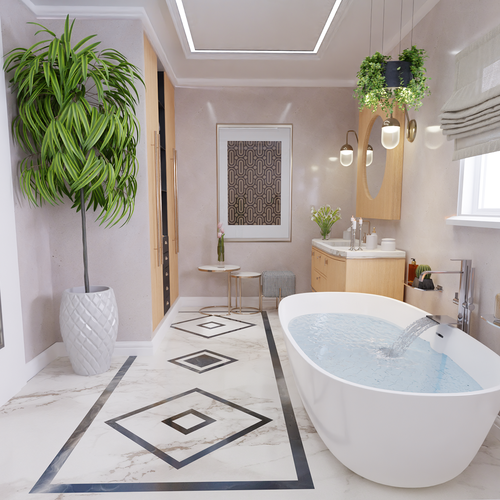 Architecture design with the title '3d render - bathroom renovation'