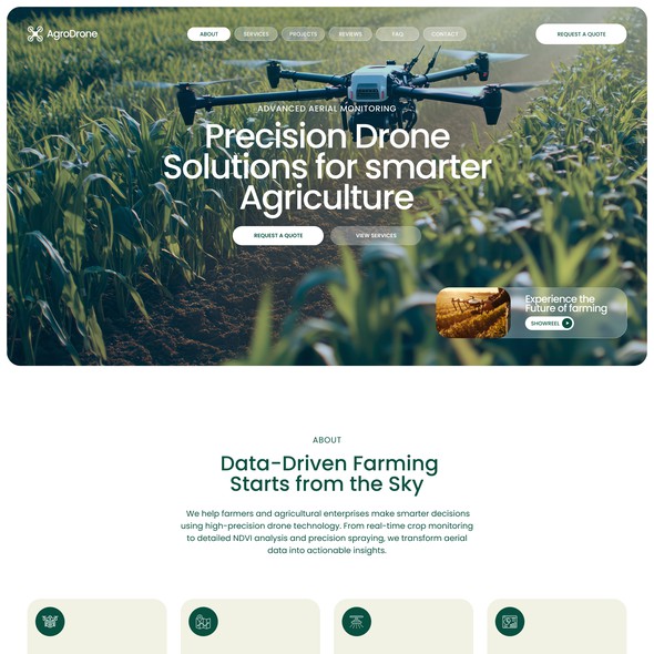 Agriculture website with the title 'Modern website for Agriculture Drone Monitoring'