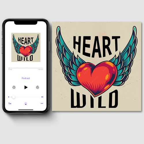 Podcast design with the title 'HEART WILD – Expressive Podcast Cover Art'