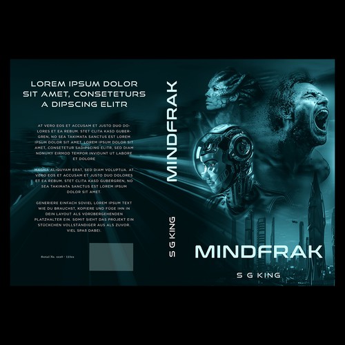 Epic fantasy book cover with the title 'mindfrak sci-fi design'