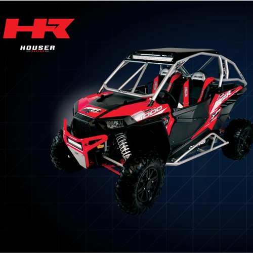 Navy blue design with the title 'Card design front and back for Houser'