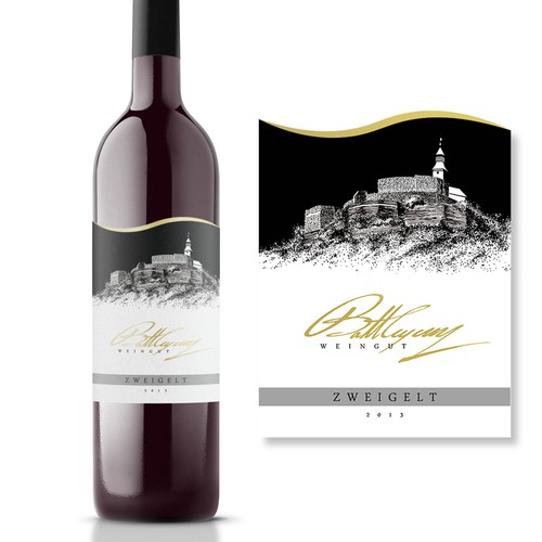 Mountain label with the title 'Batthyany wine label.'