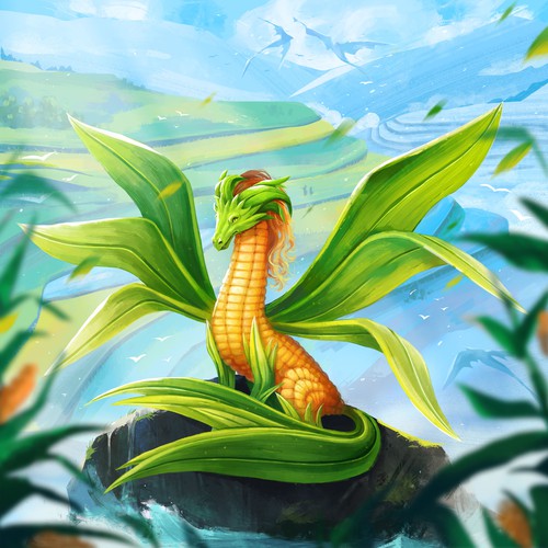 Conceptual artwork with the title 'Corn dragon illustration concept'
