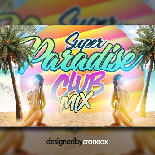 Beachwear design with the title 'Super Paradise club mix'