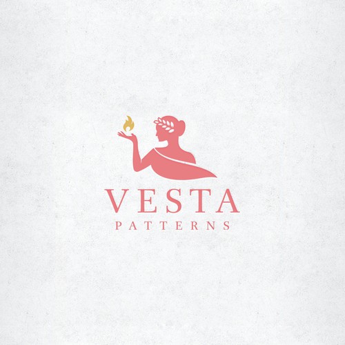 Goddess logo with the title 'A logo for the domestic goddess: Vesta sewing patterns'