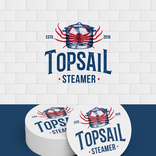 Letterpress logo with the title 'Logo Topsail Steamer'