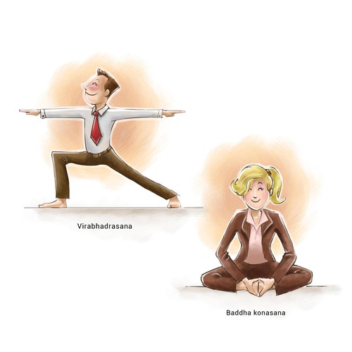 Comic artwork with the title 'Business Yoga'
