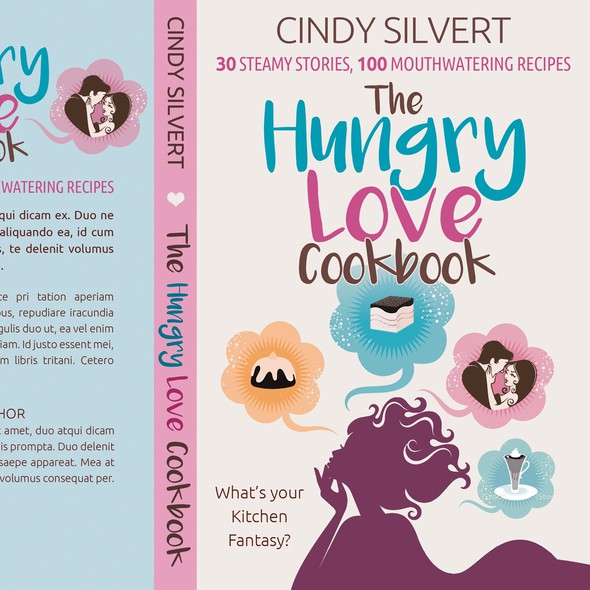 Graphic book cover with the title 'The hungry love cookbook - A collection of sexy short stories that revolve around cooking.'