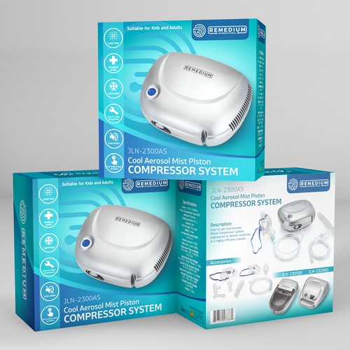 Medicine packaging with the title 'Modern package design for health device'