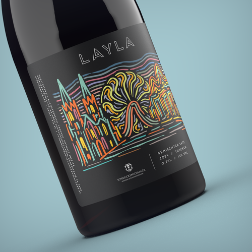 3D rendering design with the title 'Festival inspired wine label'