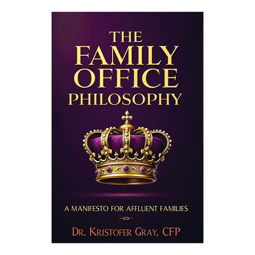 Purple book cover with the title 'The Family Office Philosophy Book Design Cover'