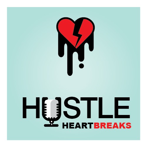 Microphone logo with the title 'Hustle Heartbreaks'