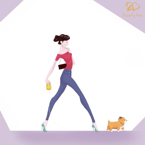 Pastel artwork with the title 'Illustration of Female Character for a T-shirt Brand'